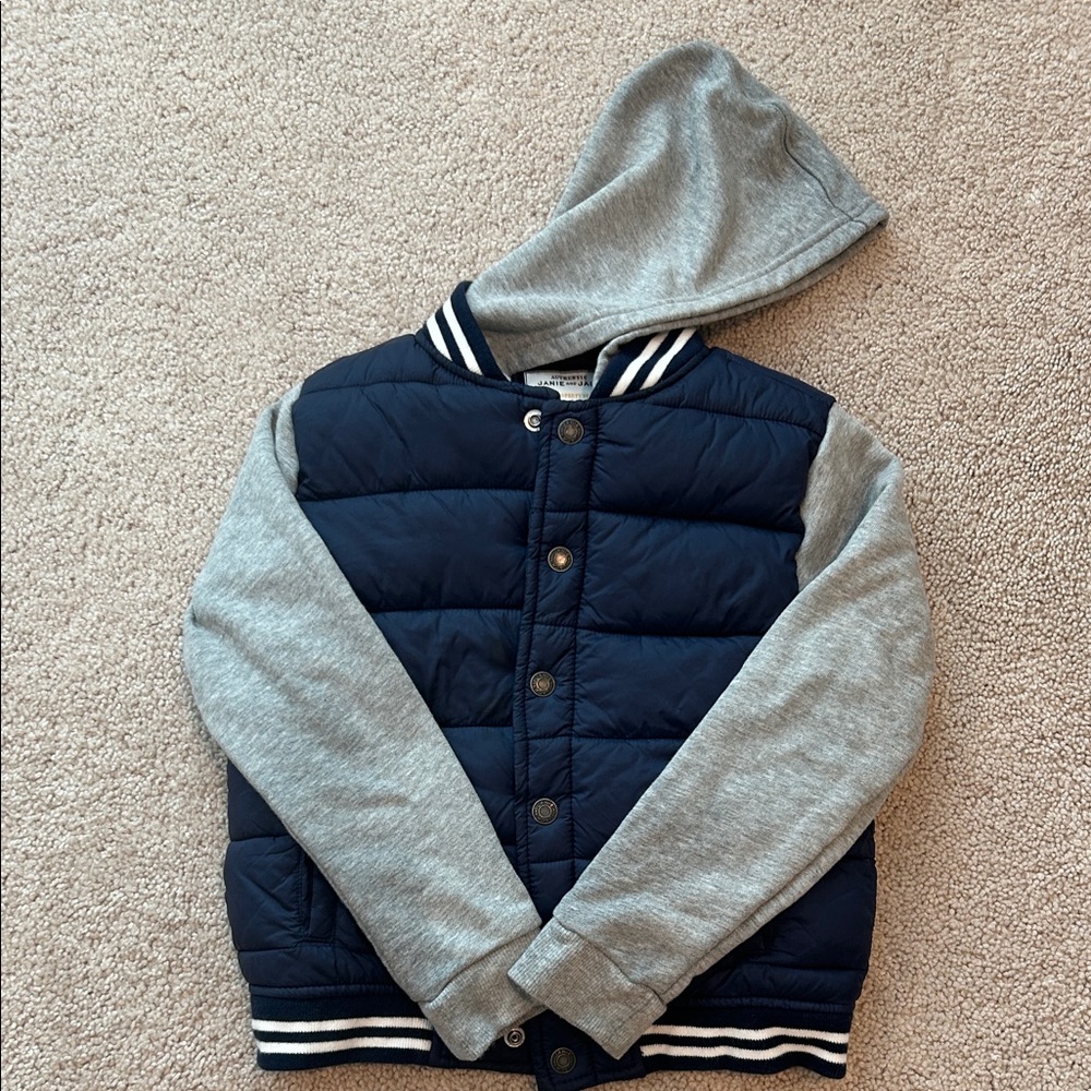 Janie and Jack navy and grey jacket. Size 5-6. NWOT!